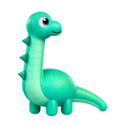 The classic Ploposaurus mascot, a moss green dinosaur with a lighter belly