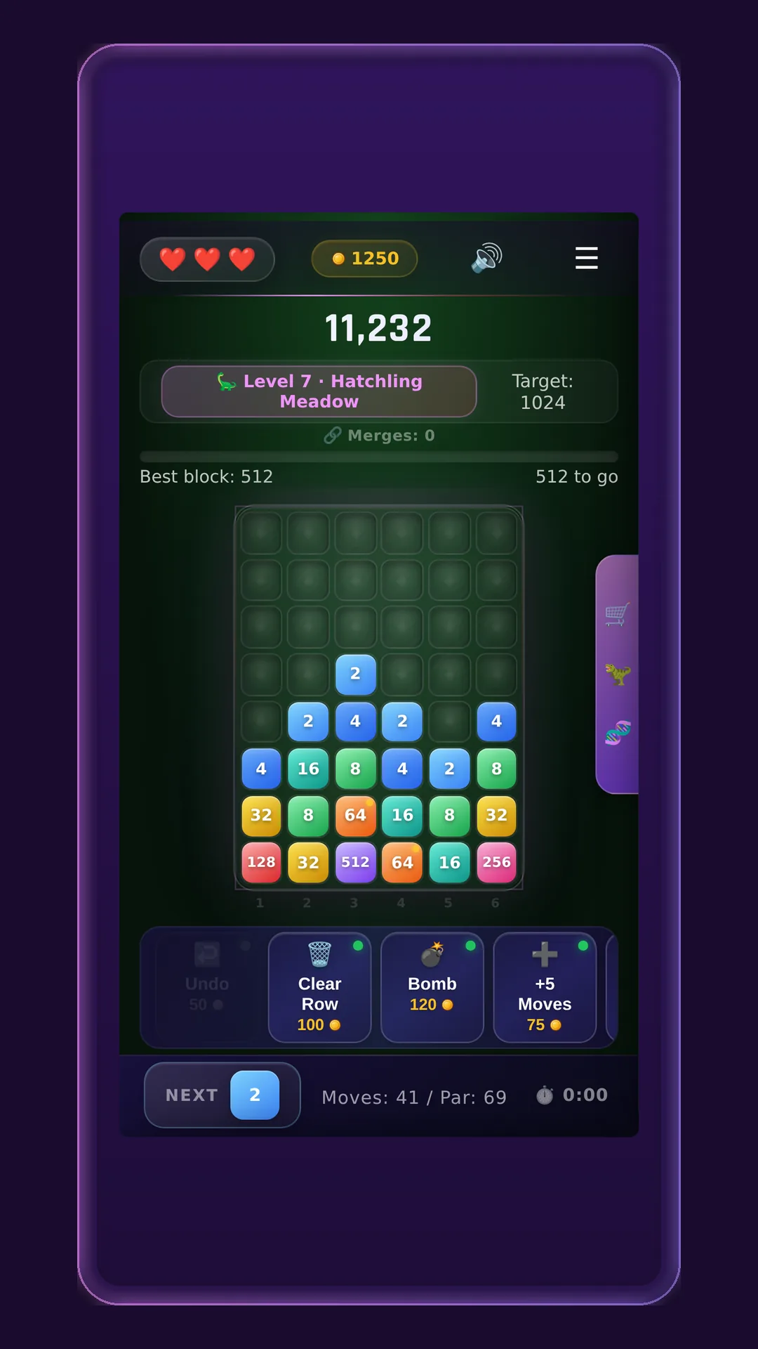 A colorful Ploposaurus puzzle board in play in a phone frame