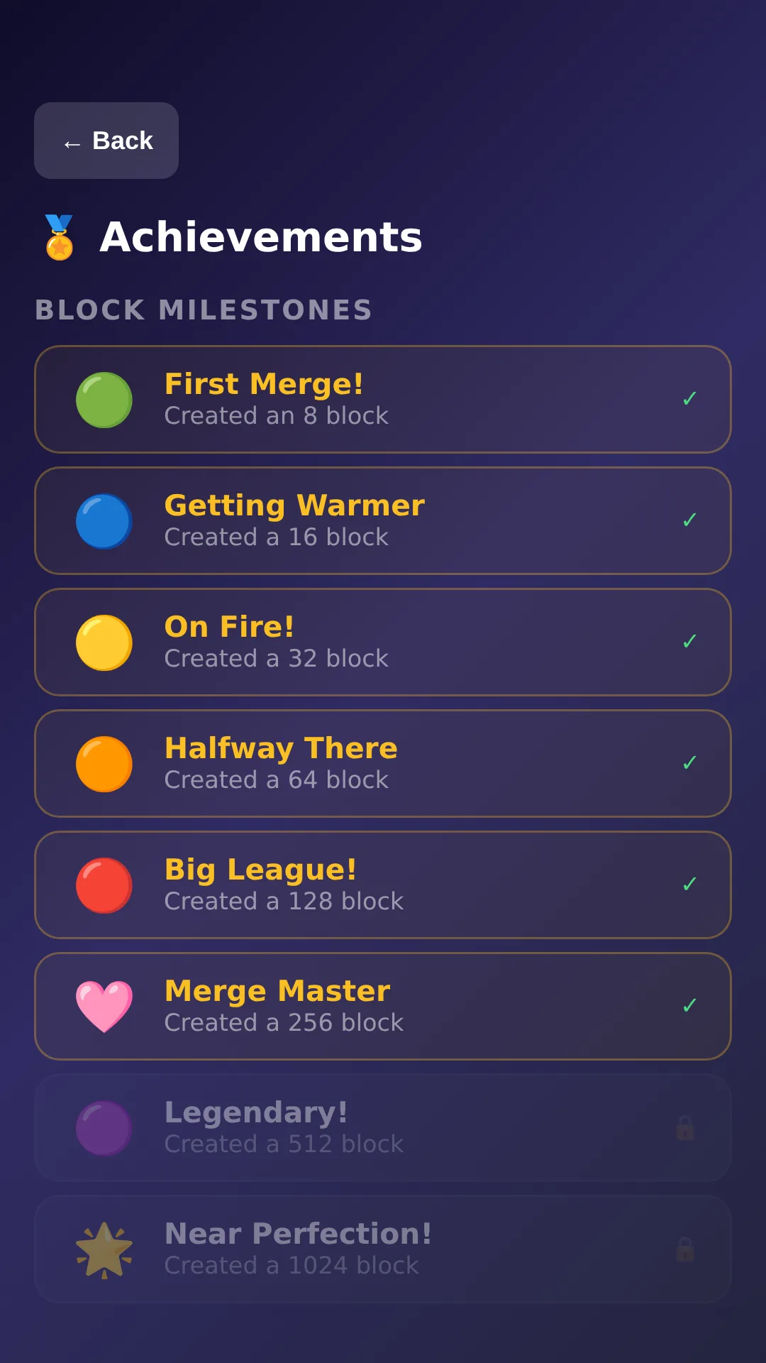 Unlock achievements across five milestone tracks